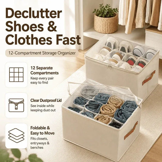 12-Grid Fabric Shoe Organizer